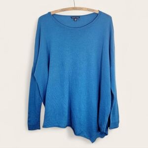 EILEEN FISHER Teal Nile Blue Lightweight Merino Wool Asymmetric Hem Sweater S